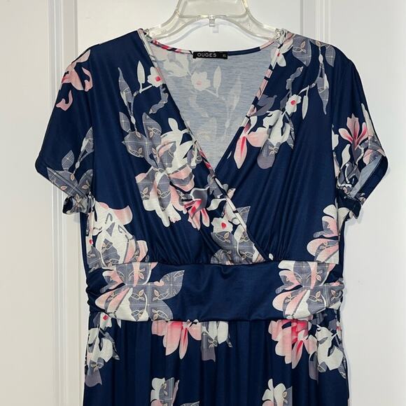 OUGES Short Sleeve V-Neck Floral Dress, NWOT - Picture 3 of 10